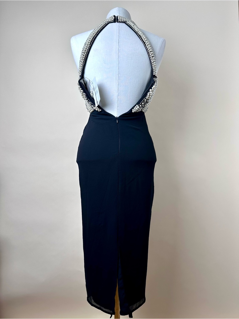 ASOS Pearl & Sequin Embellished Open Back Halter Midi Dress NWT Size 0 - Picture 8 of 15